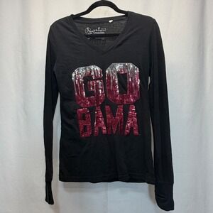 Alabama Pressbox Go Bama Long Sleeve Shirt Womens Large Black Sequin NCAA